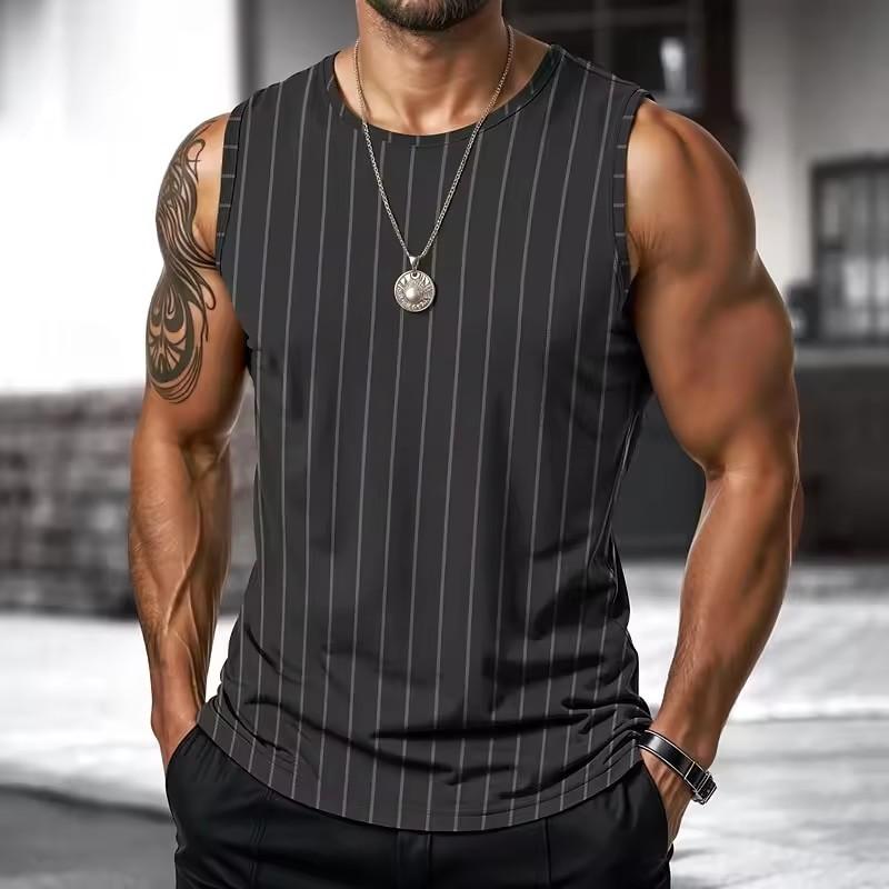 Canotta Uomo Retro Stampa 3D Quadri Righe Grafica Senza Maniche Girocollo Larga Streetwear Moda Estiva Canotte Casual
