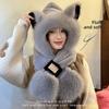 Plush Cute Fox Ear Hat Scarf One-piece Women's Autumn and Winter Hooded Scarf for Cycling and Keeping Warm