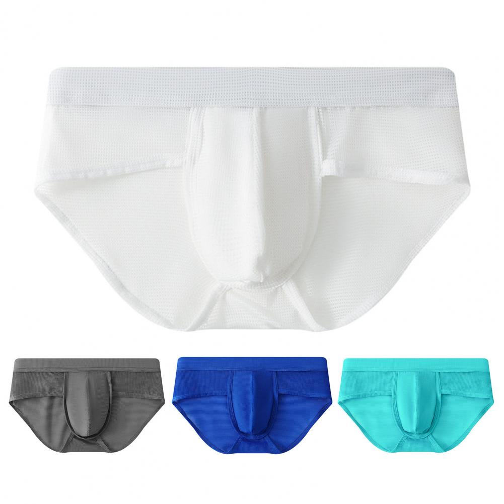 Men Panties Low-rise One Tone Slim Fit Briefs 3D U-Convex Breathable Mesh Ice Silk Thin Underwear Daily Wear