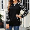 Women's Casual Plaid Crewneck Long Sleeve Sweatshirt with Pockets Loose Fit Top