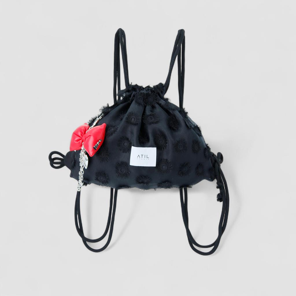 Atil Studio Floral Chiffon Drawstring Mini Backpack _ [Black]