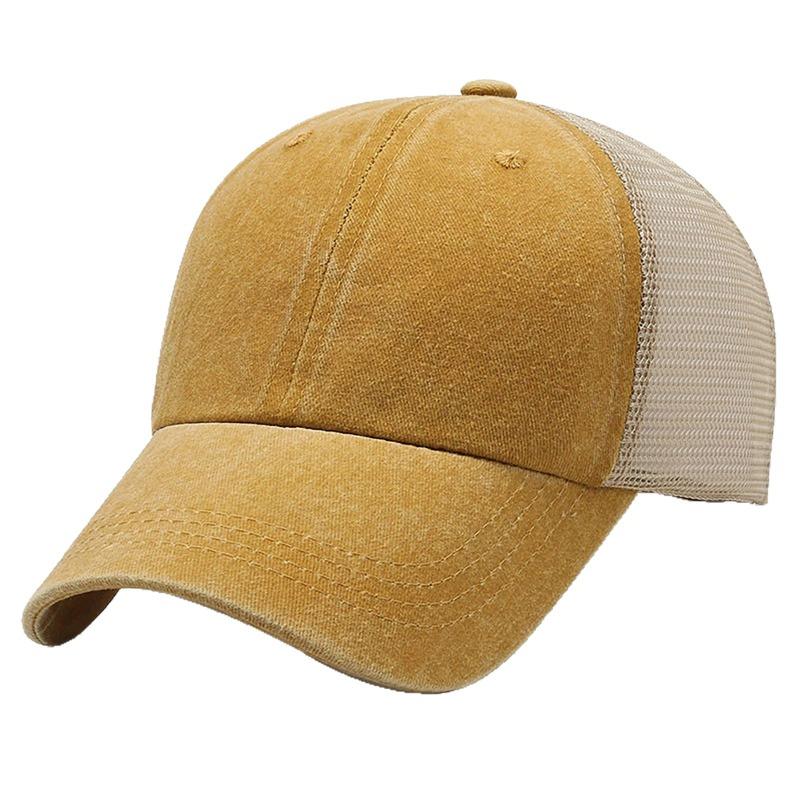 Washed Cotton Mesh Cap Embroidery Retro and Old Peaked Cap Men's Soft Top Hat Sunshade Baseball Cap