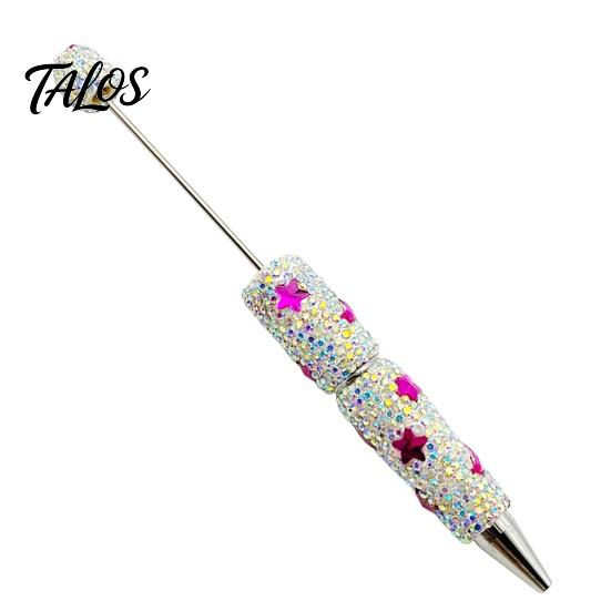 Comfortable Grip Beaded Pens Glitter Beadable Ballpoint Pen, Sparkly Rhinestone Star Moon Plastic DIY Handmade Gel Ink Pen for School Projects, Crafts