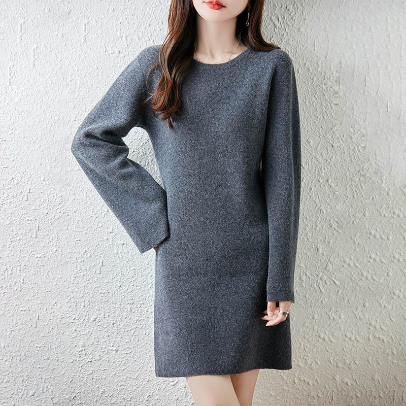 Women Sweater Dress 100% Wool MODERN NEW SAGA O-neck Knit Long Pullover Winter Jumpers Wool Long Dress Female