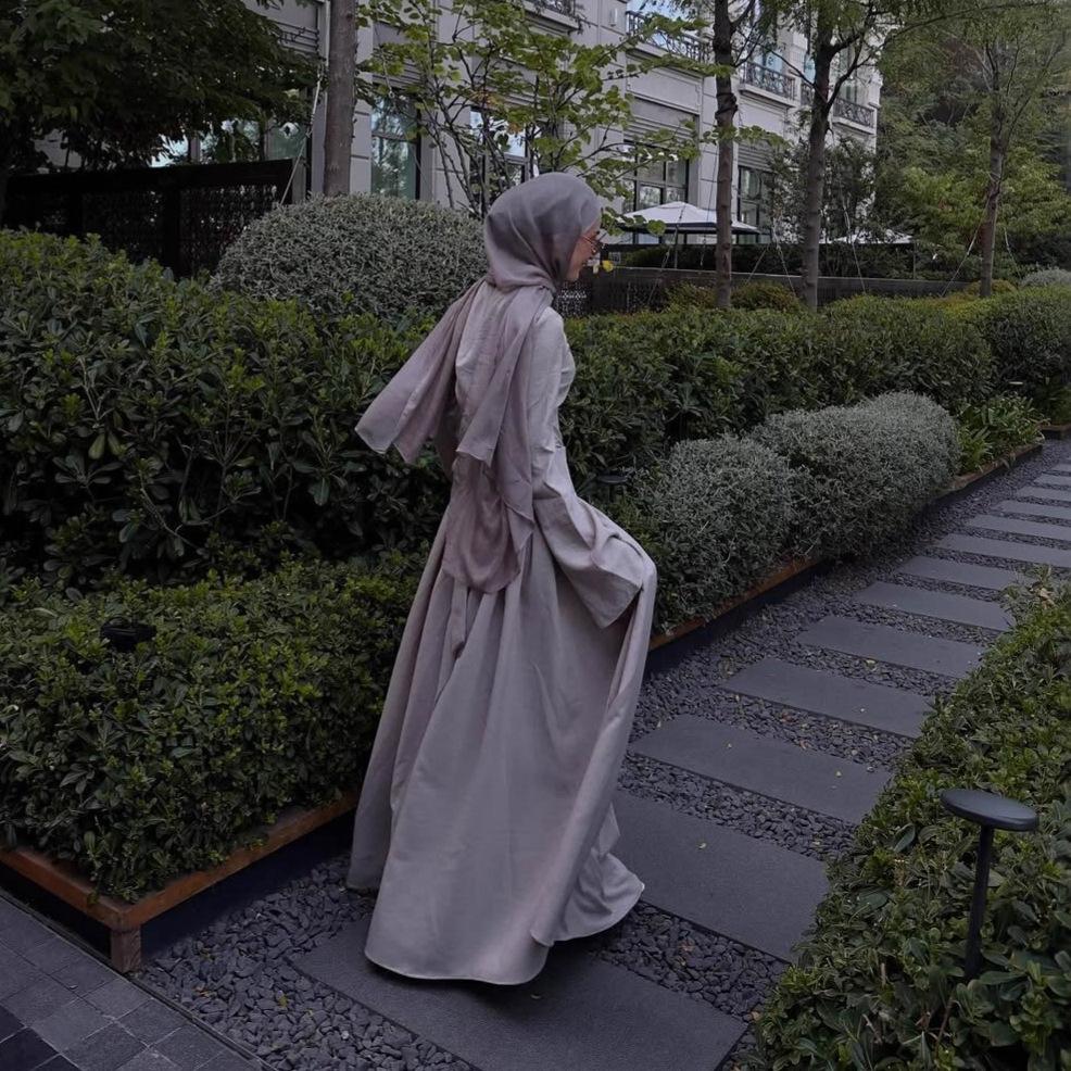 Middle East Arabian Women's Autumn New Temperament Slim and Skinny Long Sleeve Big Swing Dress Long Dress