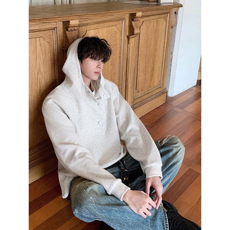 

Men s Retro Light Blue Hooded Button-Up Sweatshirt for Autumn/Winter XL білий/сірий колір