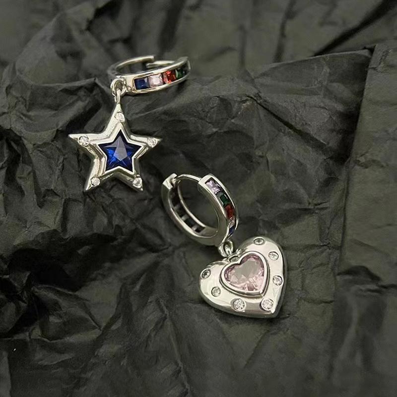 ANENJERY Rainbow Zircon Star Heart Asymmetric Hoop Earrings Female Personalized Design Senior Sense Accessories Aretes Brincos
