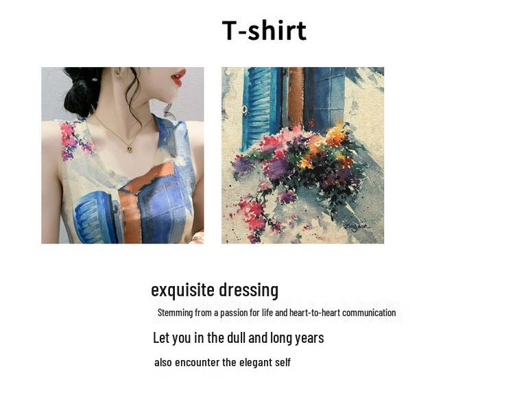 European Style 2023 Summer Women's Sleeveless Knit Print Tank Top