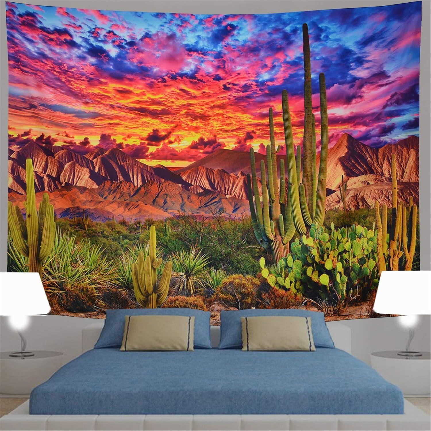Desert Cactus Tapestry Psychedelic Tropical Plant Wall Hanging Tapestry Natural Scenery Tapestry Bedroom Decoration Wall Hanging 40CMX60CM