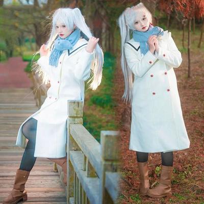 Anime Frieren Beyond Journey's End Cosplay Women Costume Set with Scarf Coat White Wig Halloween Party Clothes Outfits