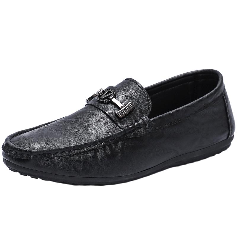 

Синие мокасины с металлической пряжкой из натуральной кожи, мужские туфли без застежек, удобная мужская повседневная обувь, мужская обувь для вождения, дышащая мужская обувь 44 чёрный