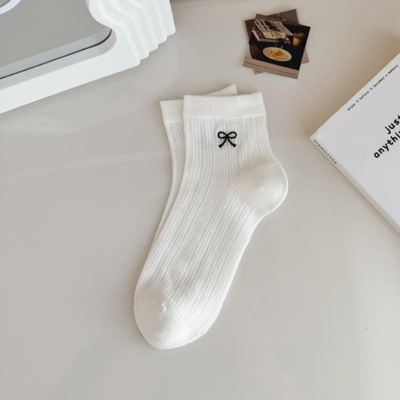 Female Summer Thin Embroidered Bow Mesh Breathable Tube Socks