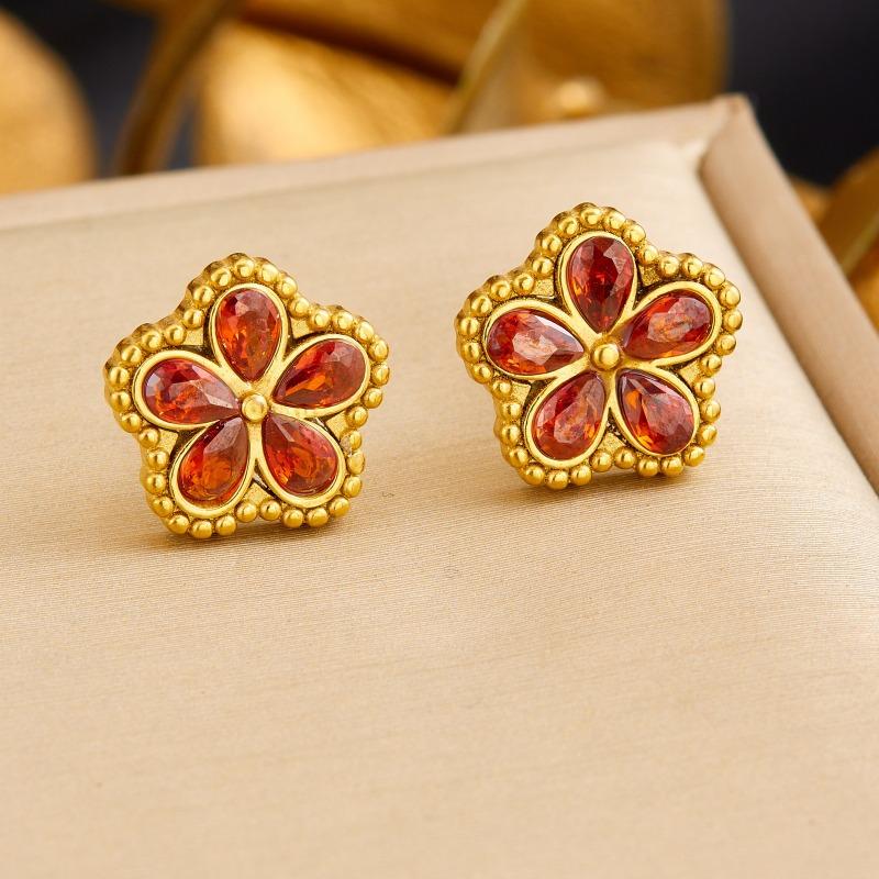 Vergoldetes Edelstahl Mehrfarbiges Blumenkristall Schmuckset (Halskette + Ohrringe) für Frauen