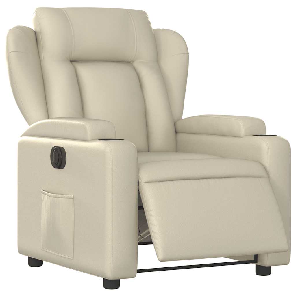 Electric Recliner Chair Cream Faux Leather