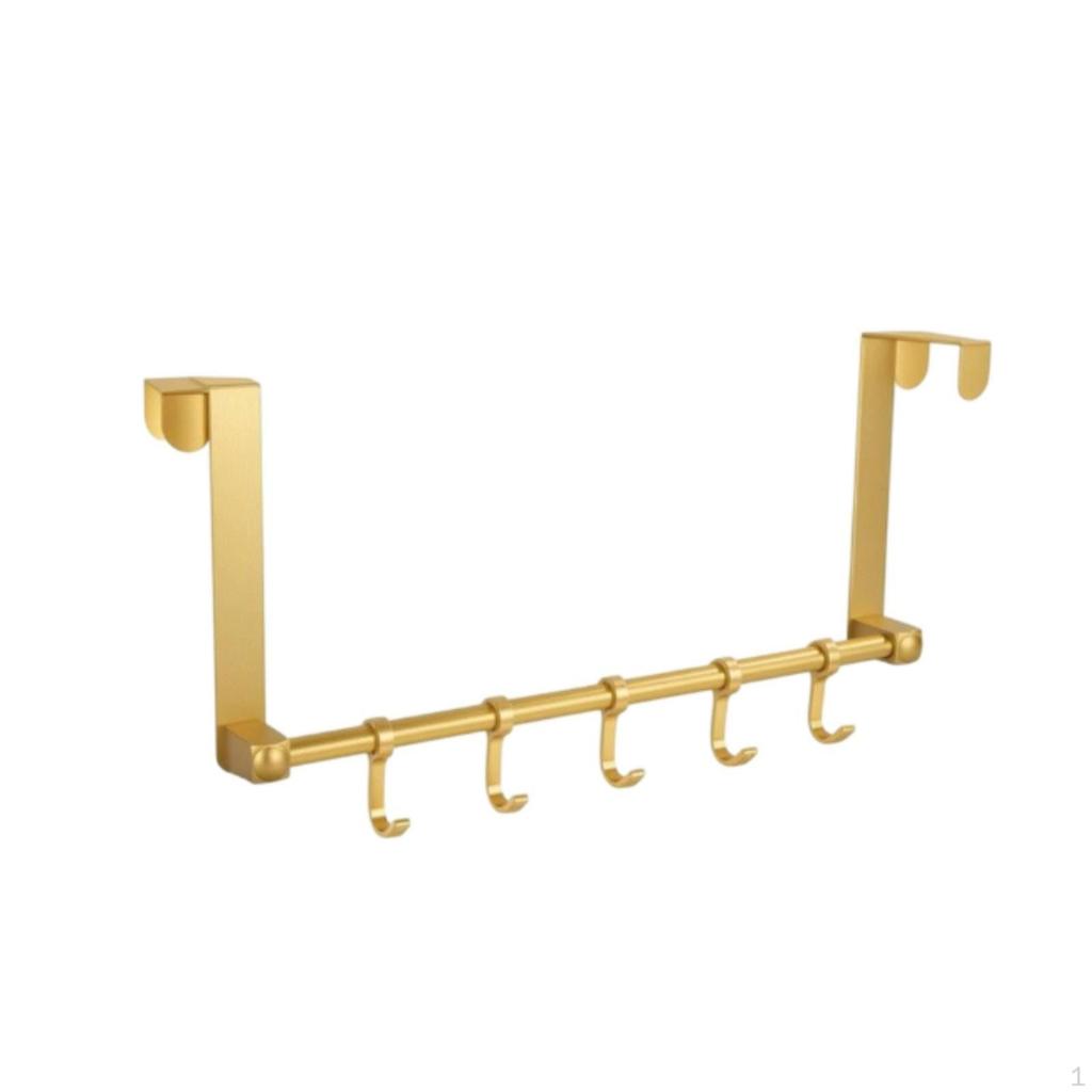 Over the Door Hook Rack Aluminum Hanger with 5 Hooks All Metal for Bedroom, Washroom, Entryway