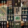 Fan Flower Bamboo Tassel Earrings Trend Ear Hook National Style Temperament High-end Earrings