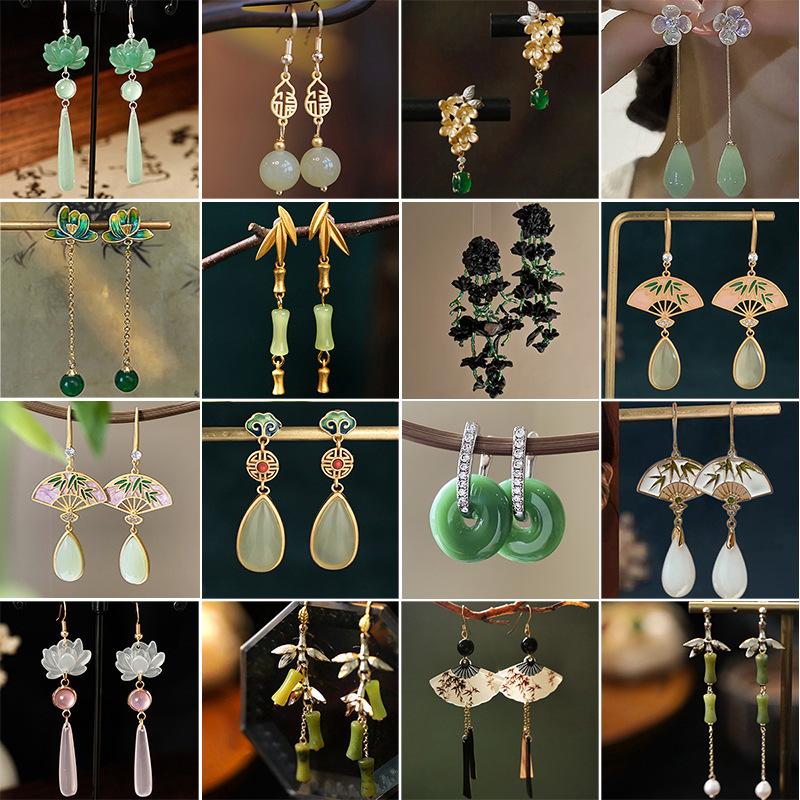 Fan Flower Bamboo Tassel Earrings Trend Ear Hook National Style Temperament High-end Earrings