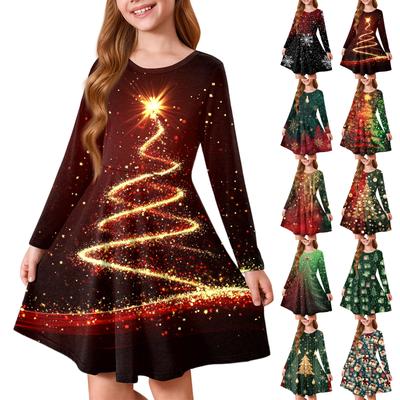 Girls' Princess Dress - Long Sleeve A-Line T-Shirt Dress Christmas Day