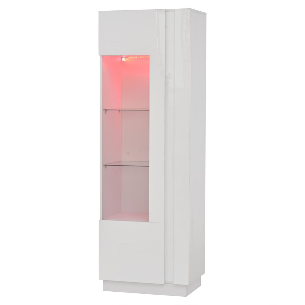 Armadio 60*40*180cm, Vetrina con Porta in Acrilico, Armadio di Stoccaggio Lucido con Illuminazione LED, 3 Ripiani in Vetro, Bianco