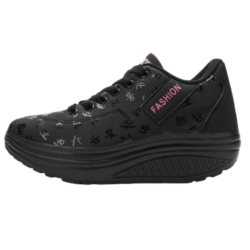 Fashion Women Running Sports Shoes Rocker Shoes Breathable Platform Shoes PU Leather Casual Walking Wedge Heels