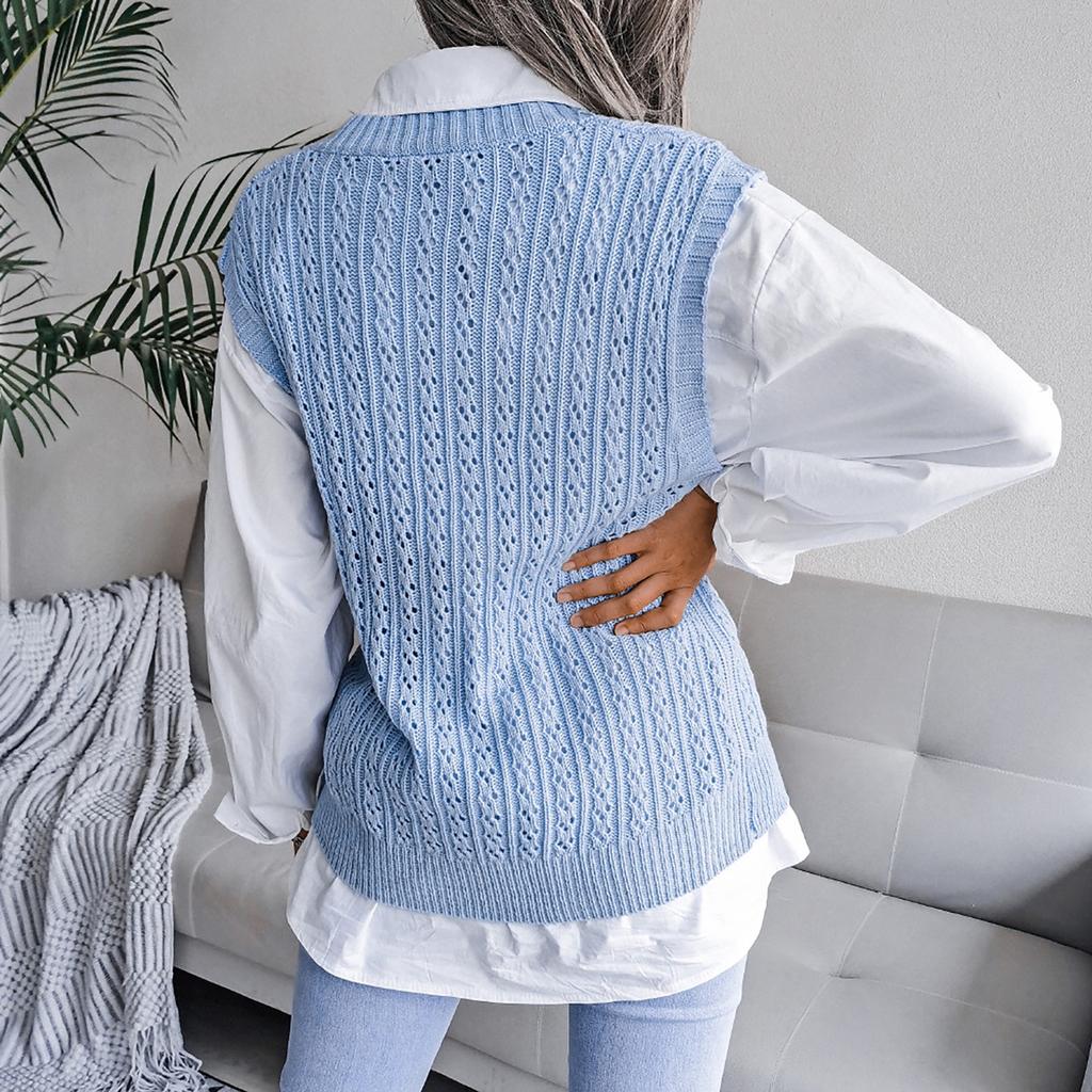 College Casual Loose Knit Vest Fashion Women's Hollow V-neck Sweater