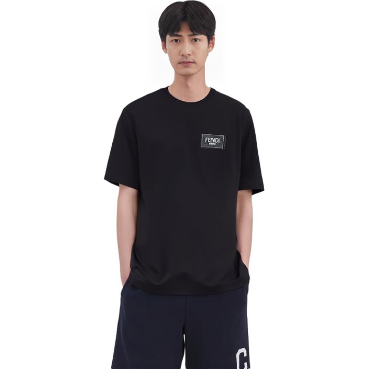 Fendi T-Shirts Men's Black Crew Neck Moderate Straight Fit FY0936A9RLF0QA1