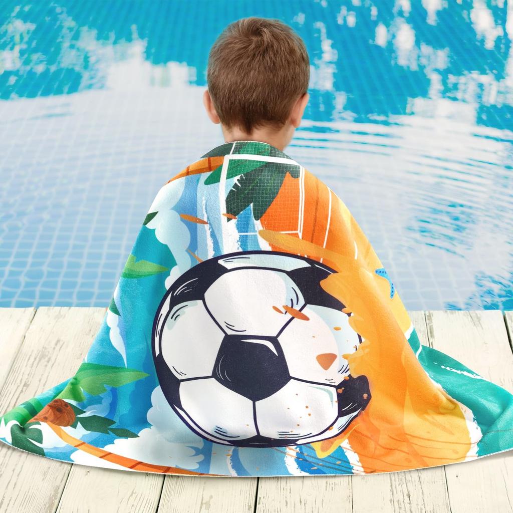 Oversized Soccer Ball Beach Towel for Boys Quick Dry Microfiber Lightweight Sport Travel Pool Towel for Kids