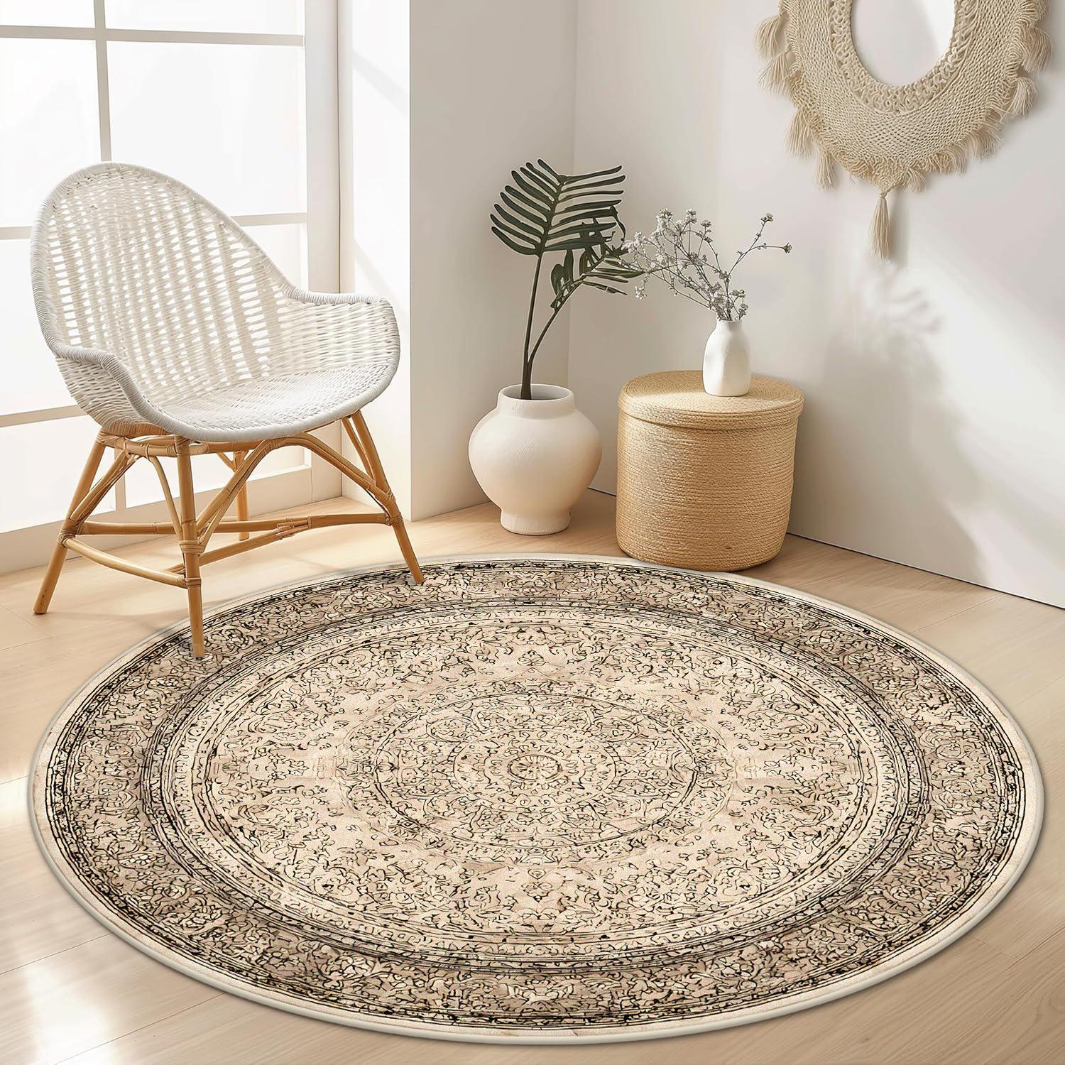 

Гостиная Круглый Ковер Персия Декор Зона Дивана Стол Стул Коврик Нескользящий Ретро Тауп Дом Спальня Гардеробная Ковер Моющийся 60x60cm (Diameter)