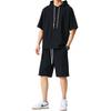 PLEAVIT Men's Short Sleeve Hoodie and Pants Set, Tracksuit Shorts, Spring/Summer, Plus Size, Black, L