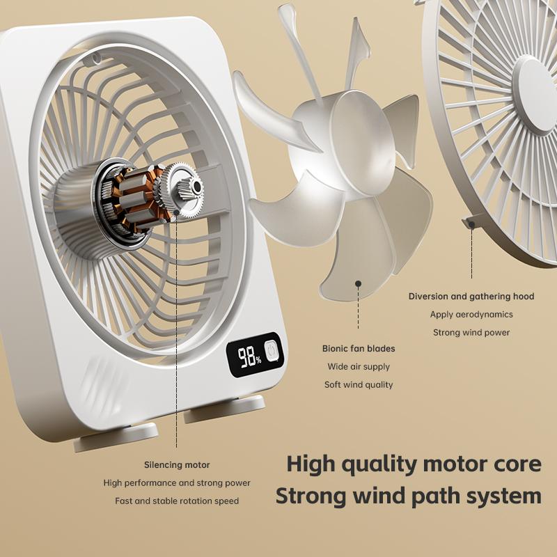 Portable Desktop Fan Mute Table Fan With Power Display Rechargeable Air Circulating Fan 5 Speeds Adjustable Air Circulation Fan