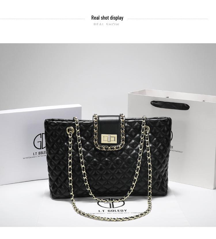 2022 Women's Genuine Leather Large Capacity Chain Tote Bag