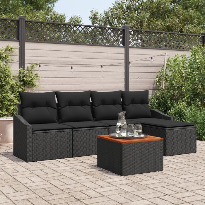 VidaXL Ensemble de Canapés de Jardin 6 pièces avec Coussins Noir Rotin Acacia 3347821