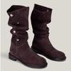 Niche Button Foldable Slim Pile Boots But Knee Leather Boots Two Wear Women's Medium Tube Knight Boots Long Tube Martin Boots