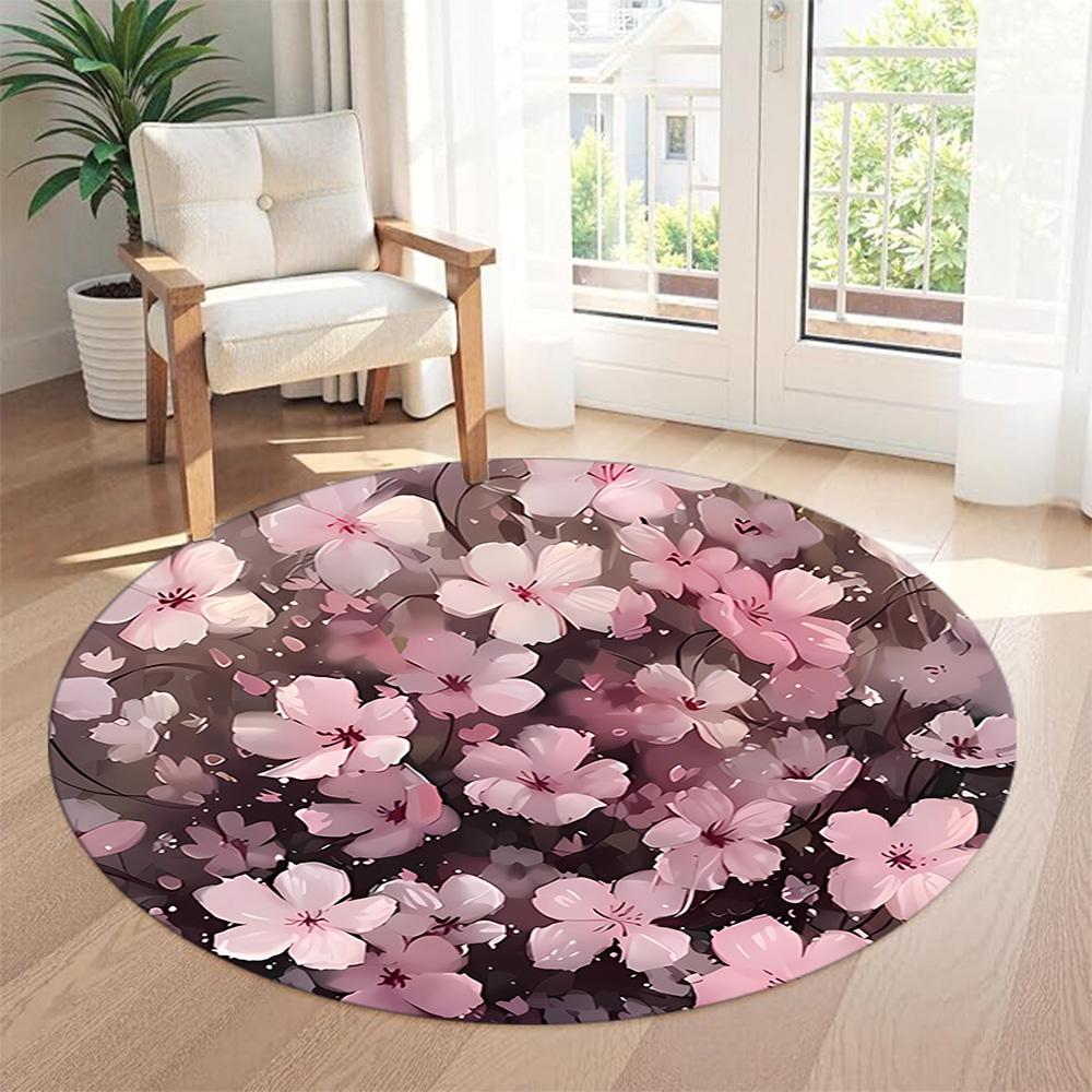Flower Round Floor Rug Perfect for Kitchen Dormitory Entryway Study room Anti-slip Round Rug Office home decor Birthday Christmas Gift