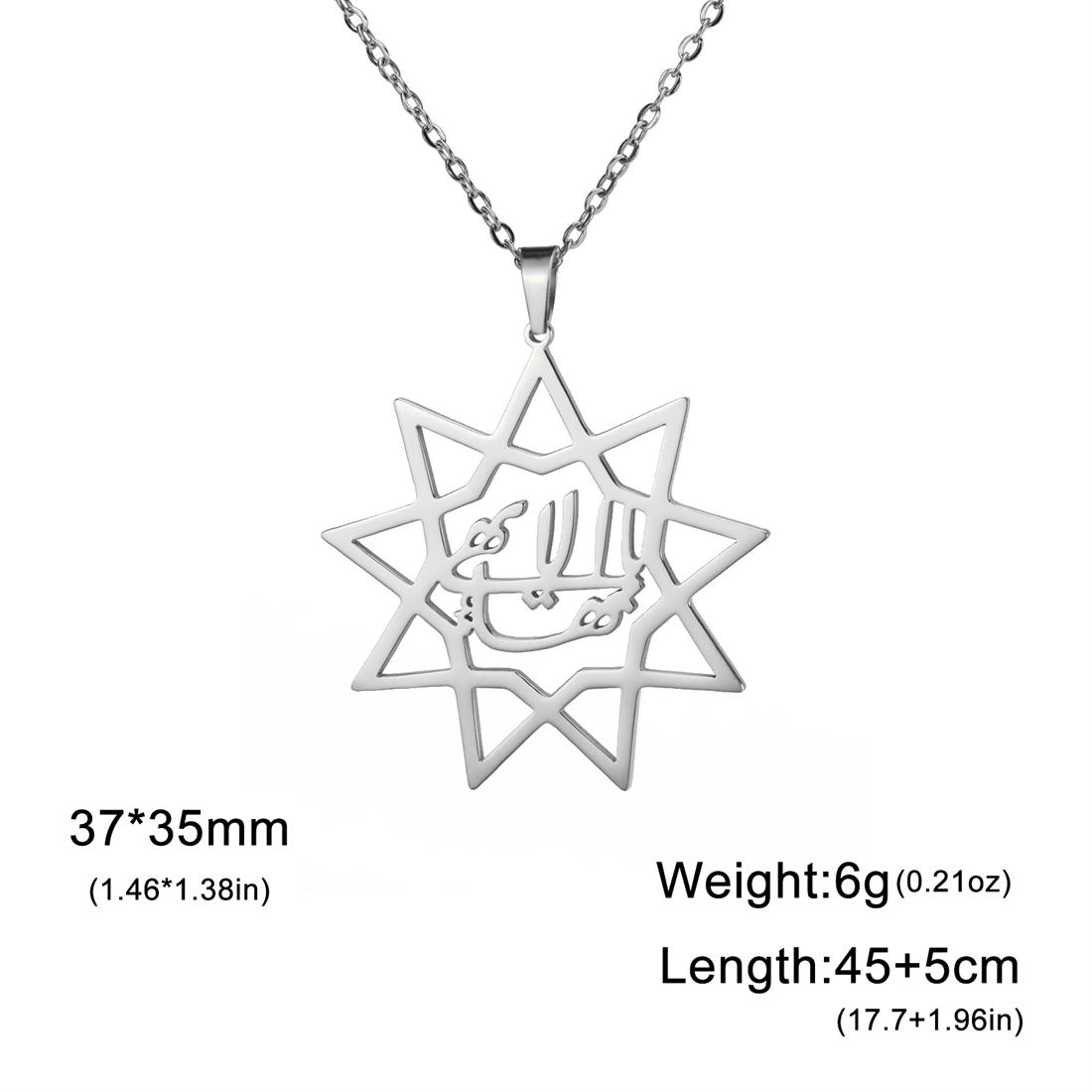 EUEAVAN Bahai Bahaismus Neunpunktstern Halskette Edelstahl Persische Poesie Kalligraphie Farsi Parsi Anhänger Schmuck Geschenke white