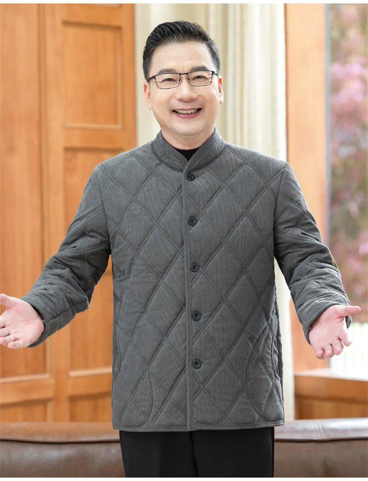 Men's Winter Cotton-Padded Jacket for Seniors - Thick Velvet Lining, Warm Outerwear for Dad or Grandpa