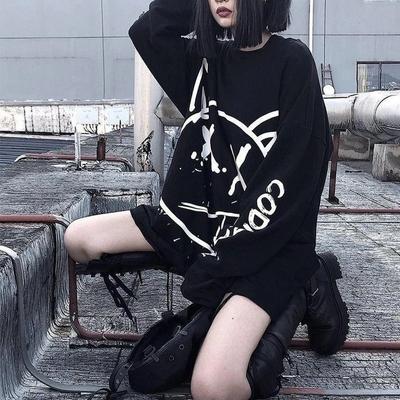 Women Gothic Graffiti Pullover Harajuku Hip Hop Punk Streetwear Tops
