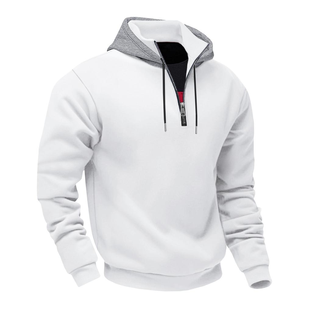Heavyweight Spring/Autumn Fleece-Lined Men's Oversized Stand-Up Collar Hooded Pullover Zip-Up Long-Sleeved Sweatshirt