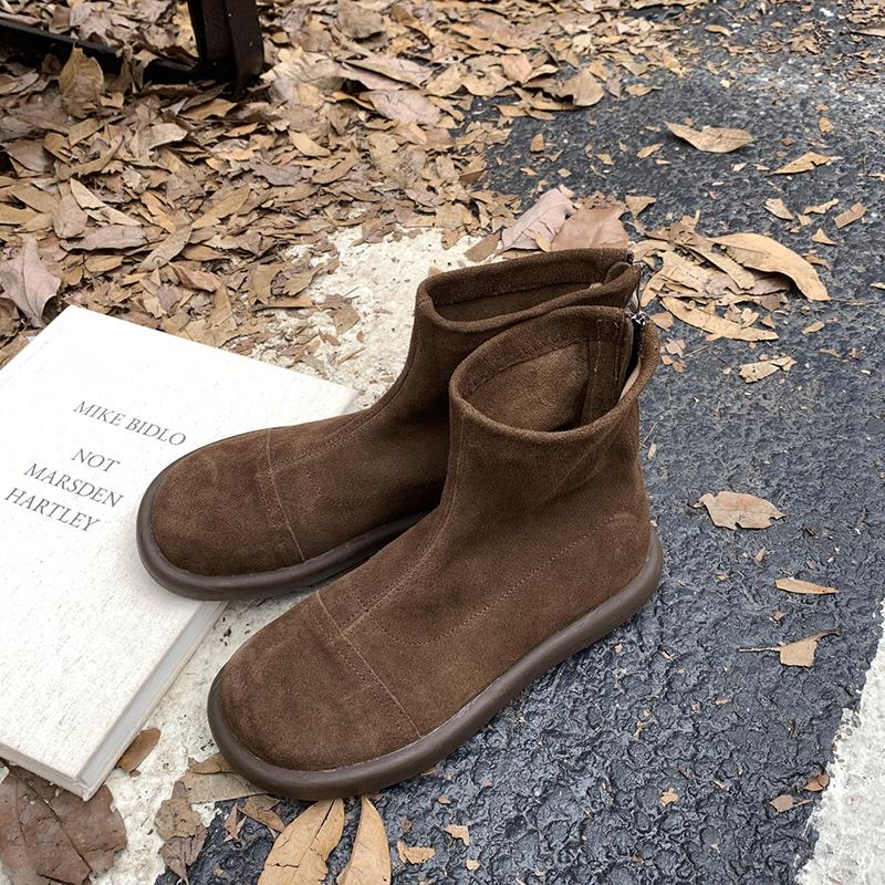 

Модные дизайнерские винтажные женские ботильоны на мягкой подошве, короткие ботильоны, женские повседневные туфли с круглым носком 38 кофейный