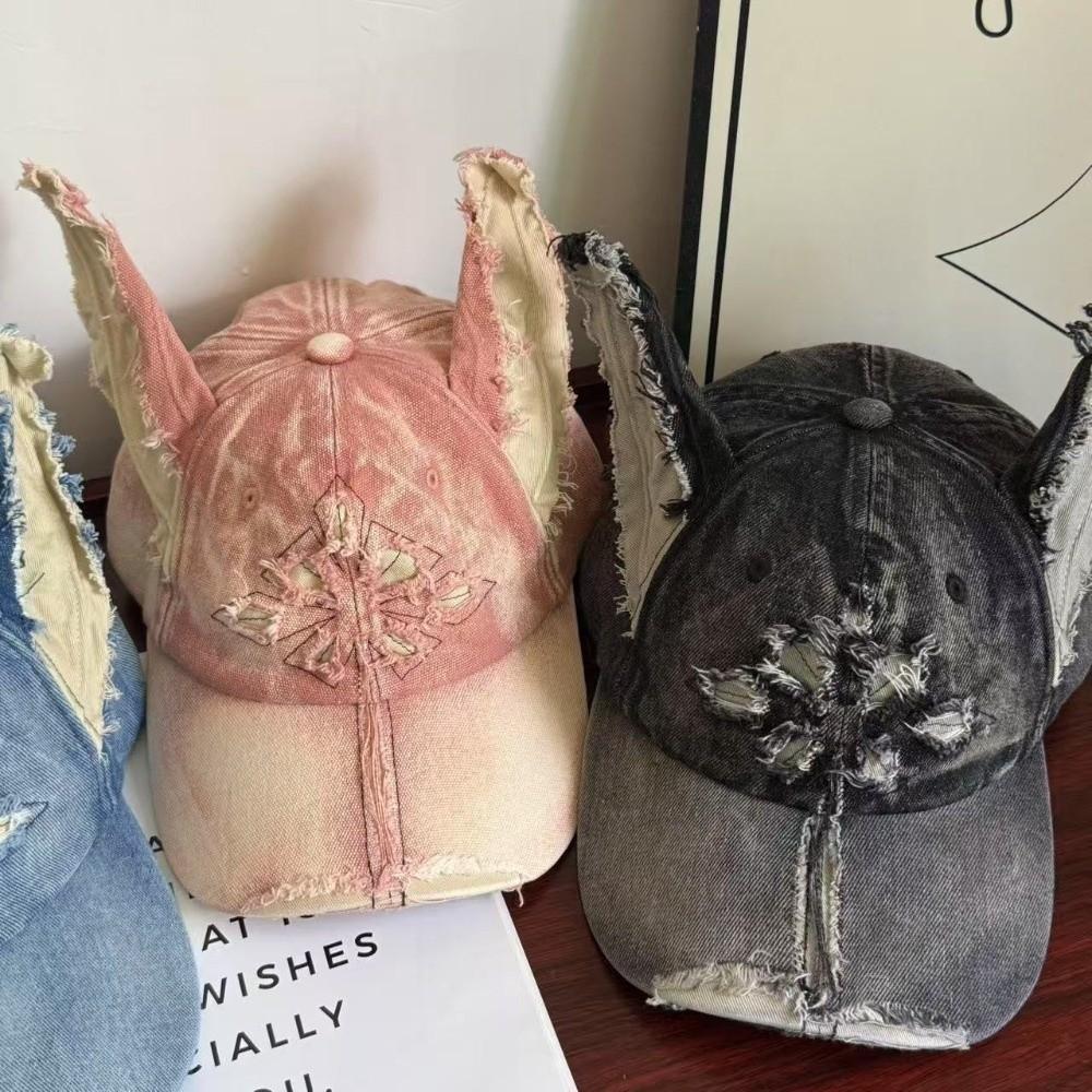Casual 3D Doberman Ears Denim Cap Y2K Women's Sun Hat Kawaii Streetwear Hat for Women