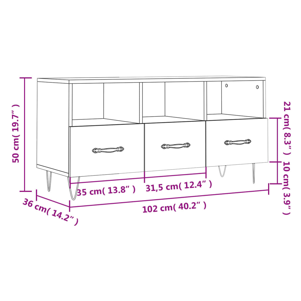 TV Stand Brown Oak Effect 102 x 36 x 50 cm Particleboard