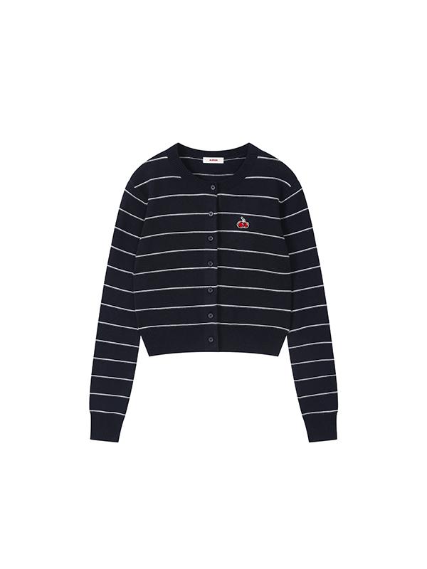 KIRSH Small Cherry Stripe Crop Cardigan [Navy]