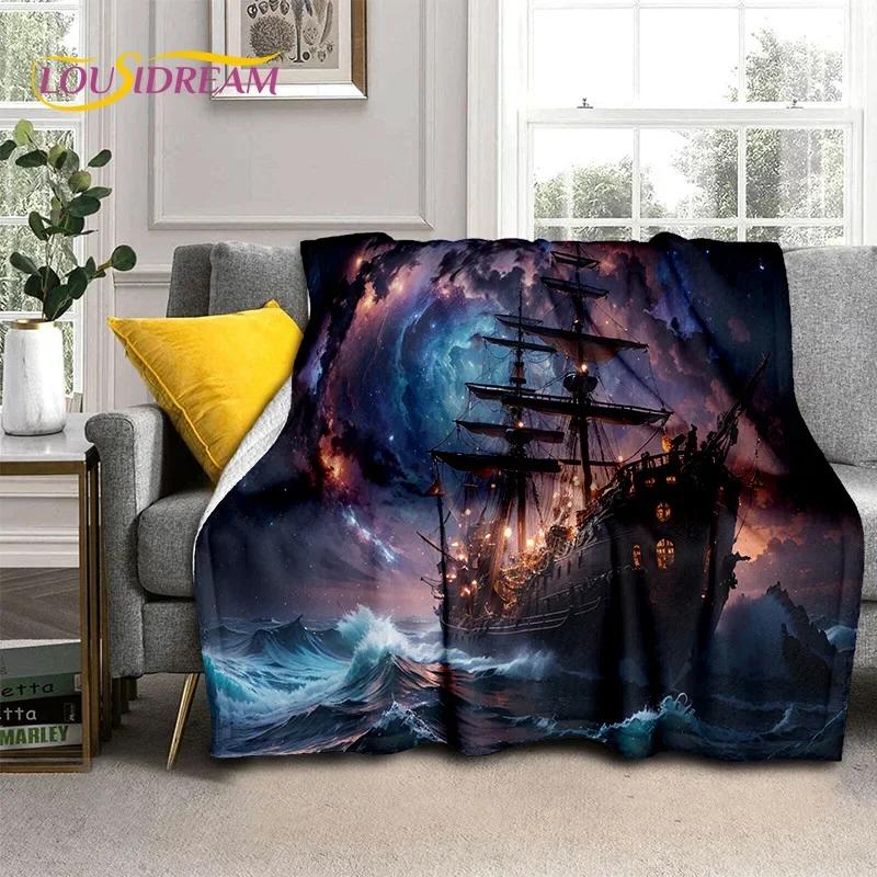Ancient Pirate Ship Boat,Barque,Sailboa Soft Flannel Blanket for Beds Bedroom Sofa Picnic,Throw Blanket for Outdoor Leisure Gift