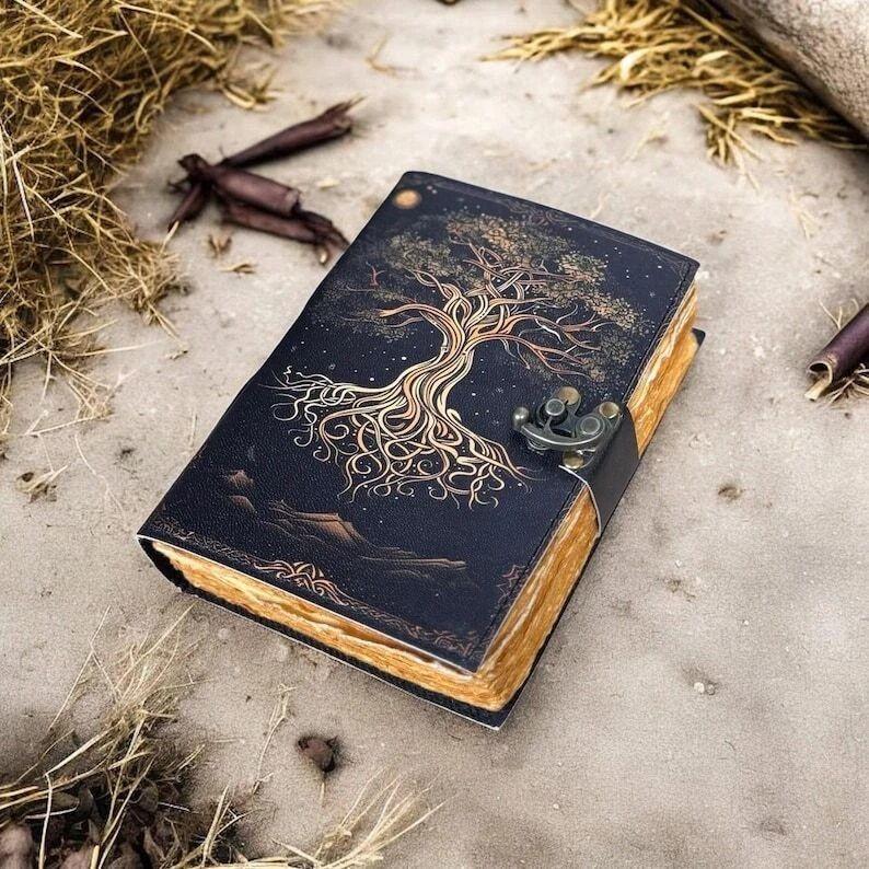 Handmade Tree of Life Leather Journal Celtic Notebook with Lock Gift for Him