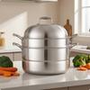 Steamer Pot Stainless Steel with Lid 3-Layer Cookware for Home