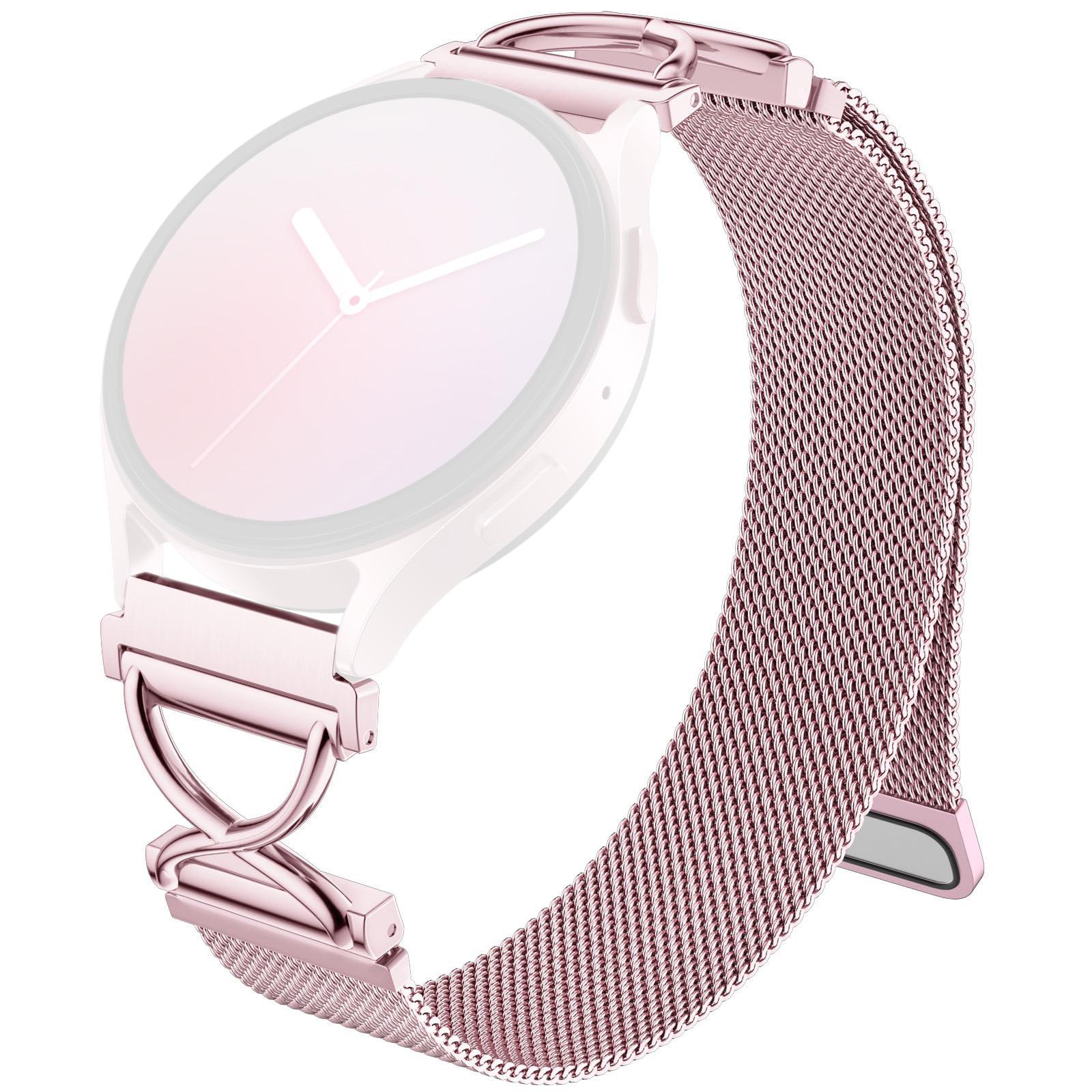 

For Samsung Galaxy Watch Active Milanese Band Electroplated Stainless Steel Magnetic Watch Strap with X-Shaped Connector Rose Pink