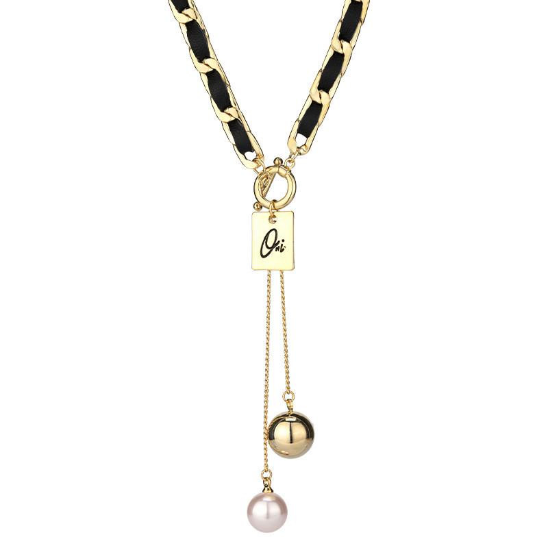 Elegant Korean Style Y Shaped Pearl Necklace For Women Vintage Woven Fashion Accessory