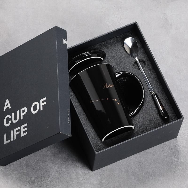 12 Twelve Constellation Ceramic Cups, Water Cups, Gift Box Set, Coffee Cup With Lid Spoon