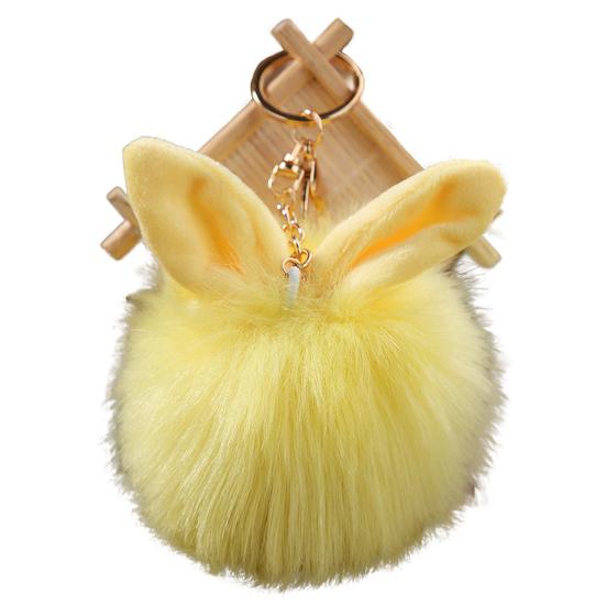 Cute Faux Fur Rabbit Ear Soft Pom Pom Ball Key Ring Chain Keychain Bag Decor