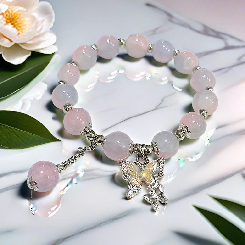 Cat's Eye Moonstone Butterfly Bracelet for Women – Trendy, Versatile Beaded Design, Perfect Student Gift